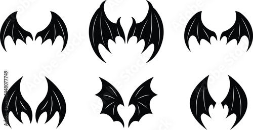Devil and Bat Wings Silhouette Set – Black Gothic Fantasy Vector Icons