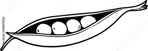 Simple Black And White Pea Pod Illustration With Four Peas Inside Minimalist Design