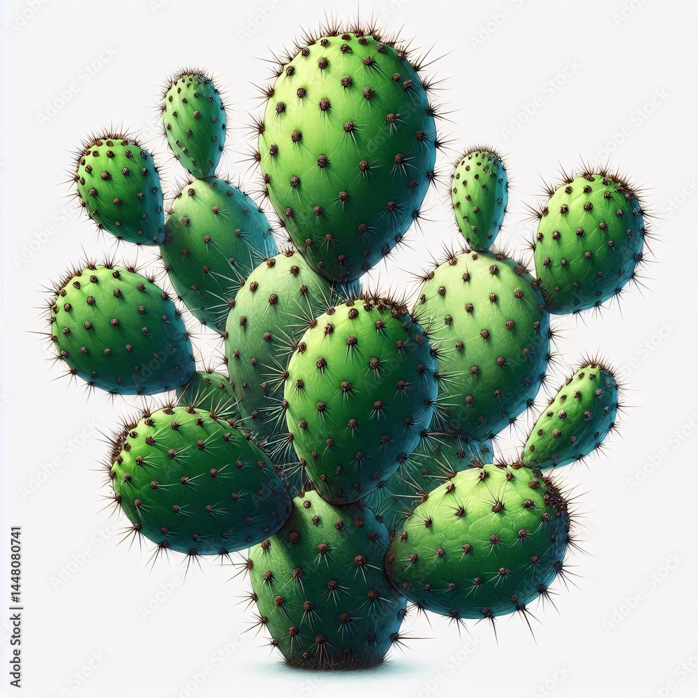 Close-up of a lush green prickly pear cactus with sharp spines Close-up of a lush green prickly pear cactus with sharp spines