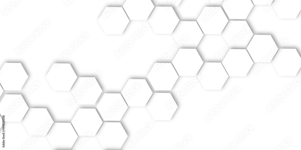 Futuristic 3D White Light hexagon Geometric Structure Featuring Abstract Polygonal Honeycomb Pattern, Technology-Inspired Design, and a Luxurious, Modern Vector Background for Innovation