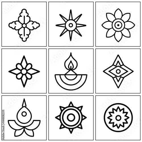 A set of vector icons presents star shapes as design elements, offering ornamental and decorative illustrations