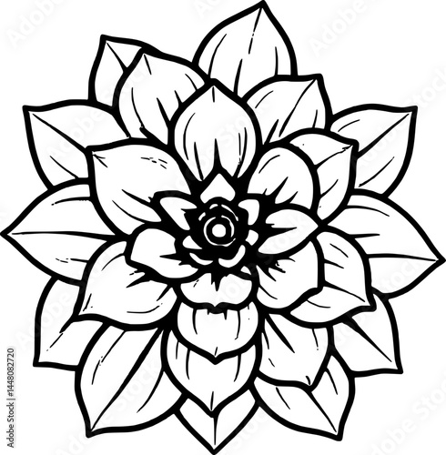 Stylized Succulent Illustration With Symmetrical Geometric Floral Design On A White Background
