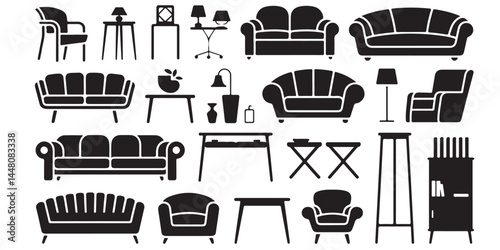 set of black vector various style furniture silhouettes