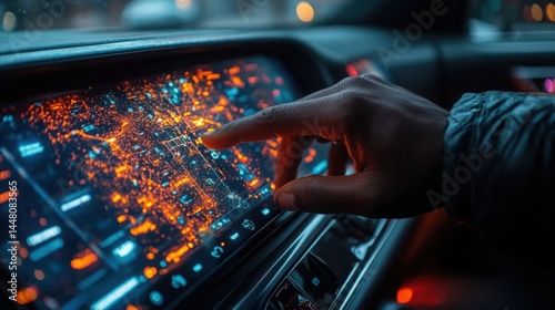 Obraz na płótnie Interactive Car Navigation System Display Futuristic City Map Interface w salonie