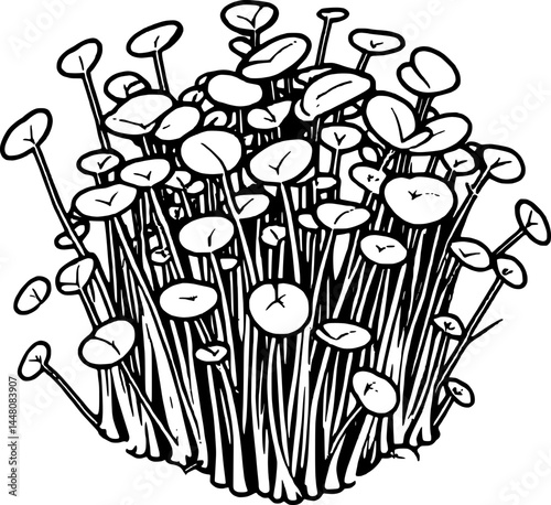 Artistic Illustration Of Young Green Plants Or Seedlings Sprouting Upward on a White Background