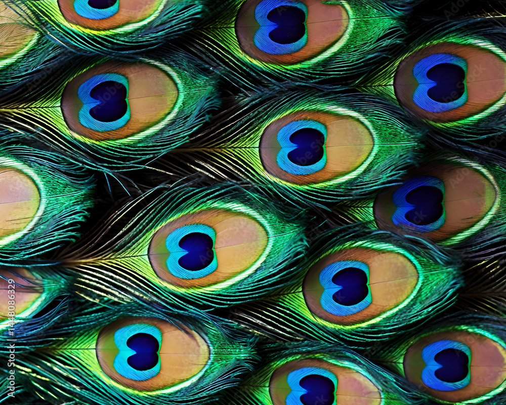 Obraz premium Close-up image of peacock feathers arranged in pattern