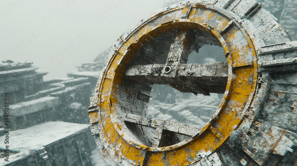 Obraz premium Ancient ruined structure with yellow details