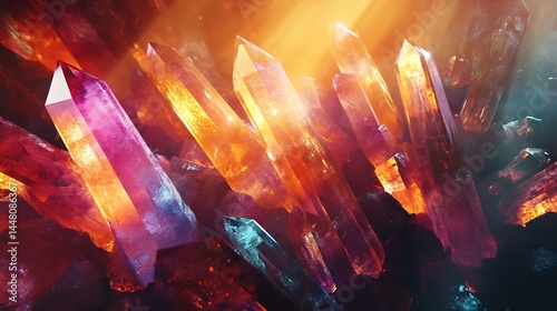 Close-up view of stunning semiprecious stones with a radiant glow AI generated