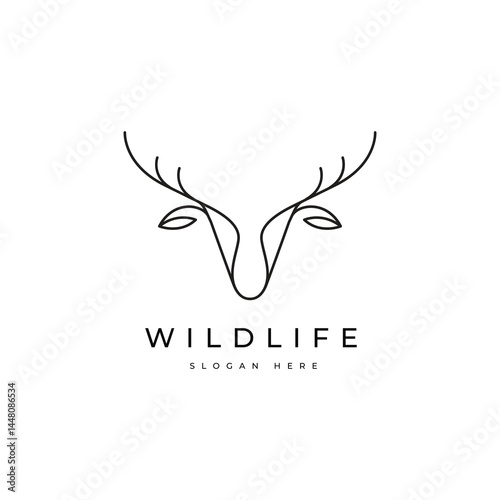 Deer head dear horn wildlife logo design vector