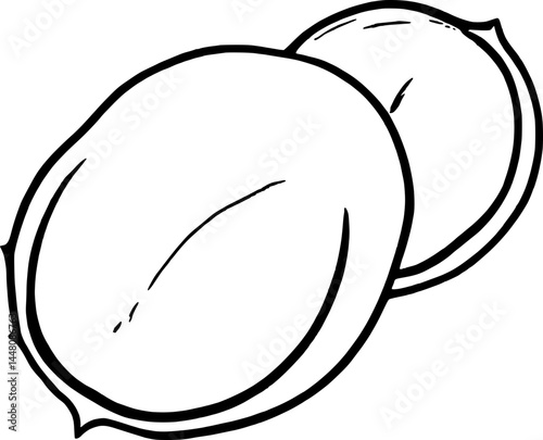Two Creamy Beige Peanuts With Dark Outlines Isolated On A White Digital Background