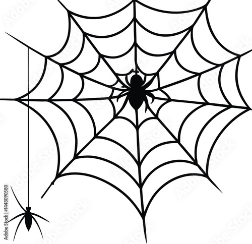 Spider web with a hanging Spider silhouette