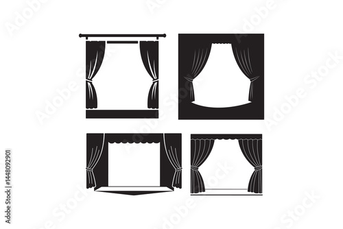 Set of Window Curtains Silhouette - Vector Illustration