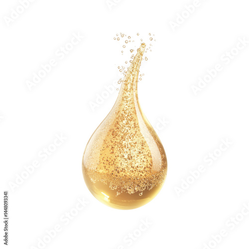 Golden Serum Droplet with Bubbles - Beauty and Skincare Concept