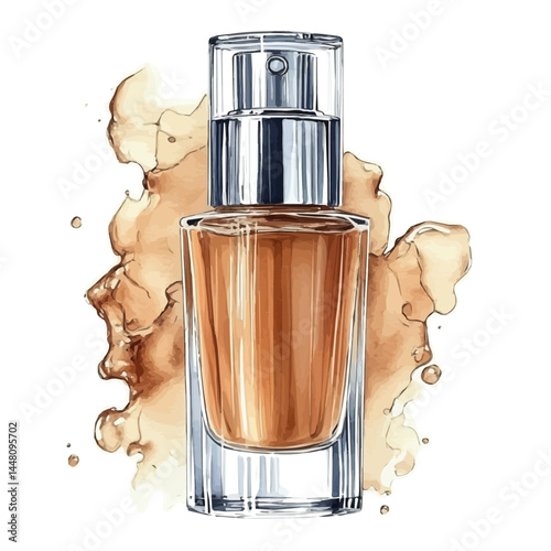 illustration of Foundation Bottle With Pump, watercolor vector, isolated on a white background.