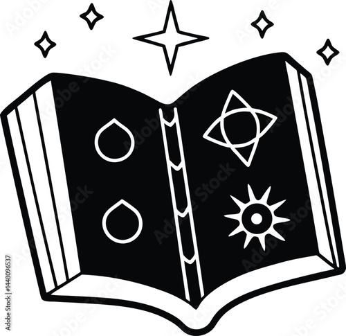 Spell book with mystical symbols illustration