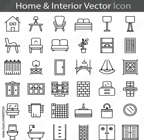 Home & Interior flat outline icon collection set vector illustration
