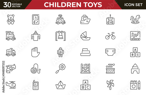 children toys outline icons set. Minimalist thin linear web icon set. vector illustration.