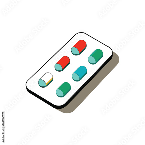 Blister Pack With Colorful Capsules And Shadow