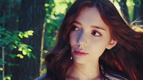 Girl in Forest with Golden Sunlight
