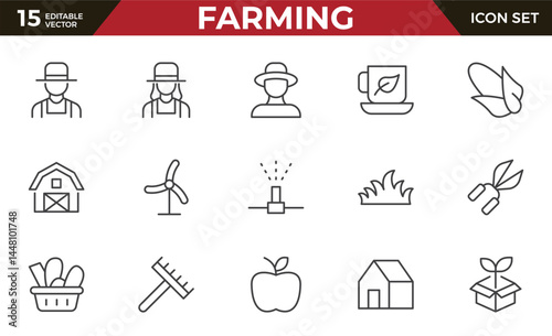 Farming outline icon set. agriculture, ecology, plantation, recyclable, clean, science, agronomy, stroke. Vector illustration Outline icon collection