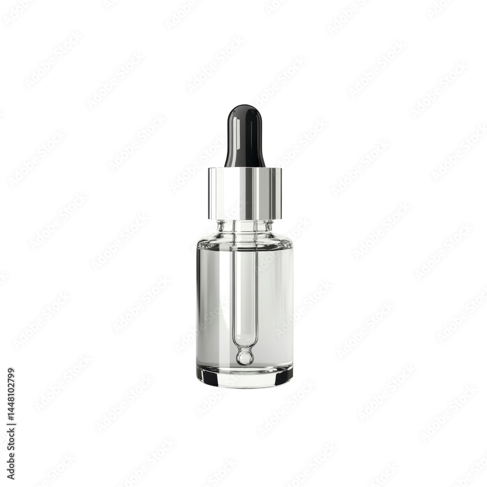 Glass Dropper Bottle with Silver Cap - Skincare Product Mockup Glass Dropper Bottle with Silver Cap - Skincare Product Mockup