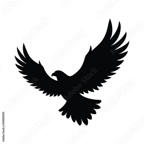 Soaring Eagle Silhouette With Open Wings Vector Illustration On White Background