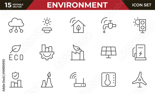 Environment line icon set. Containing recycling, plant, nature, eco, earth, green energy, trees, ecology and more collection