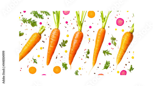 Fototapeta Naklejka Na Ścianę i Meble -  Vibrant Carrots with Spices and Herbs on Transparent Background
