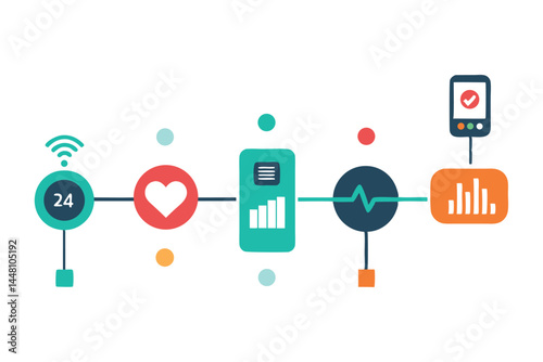 Wearable Tech Evolution Infographic Vector – Timeline of Health Devices with Icons on White background.