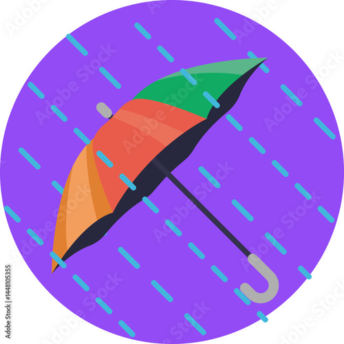 An open umbrella commonly used during windy, rainy fall weather.