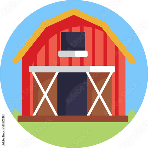 A red barn with a sloped roof, symbolizing rural farming life during the autumn harvest season.