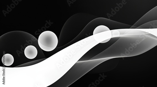 Obraz na płótnie Abstract composition featuring flowing white waves and spheres on a dark background w salonie