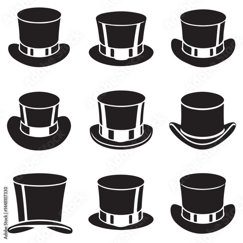  different style black vector of top hat silhouette	