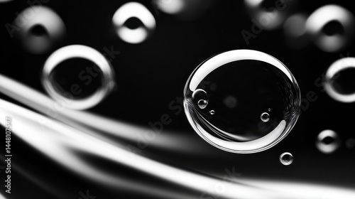 Obraz na płótnie Abstract image of bubbles floating in a dark space with soft flowing lines in the background w salonie
