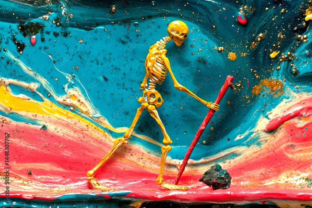 Metaphorical falls and fractures physical senses, of a growing old. Old woman health. Falls and fractures - difficulty in old age: abstract image of well-being. Senior problems. Elderly pain.