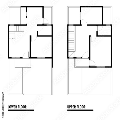 Black and White floor plan of a modern unfurnished house for your design. Suburban house vector blueprint. Architectural background.