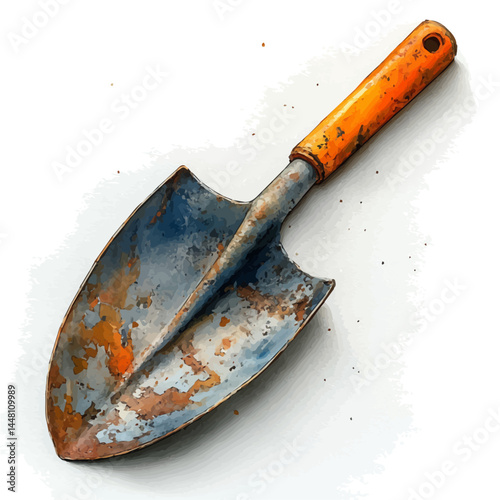 watercolor of Folding Shovel With Serrated Edges, vector, isolated on a white background.