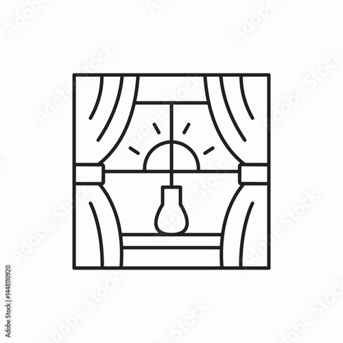 Window curtain home decor icon vector sign