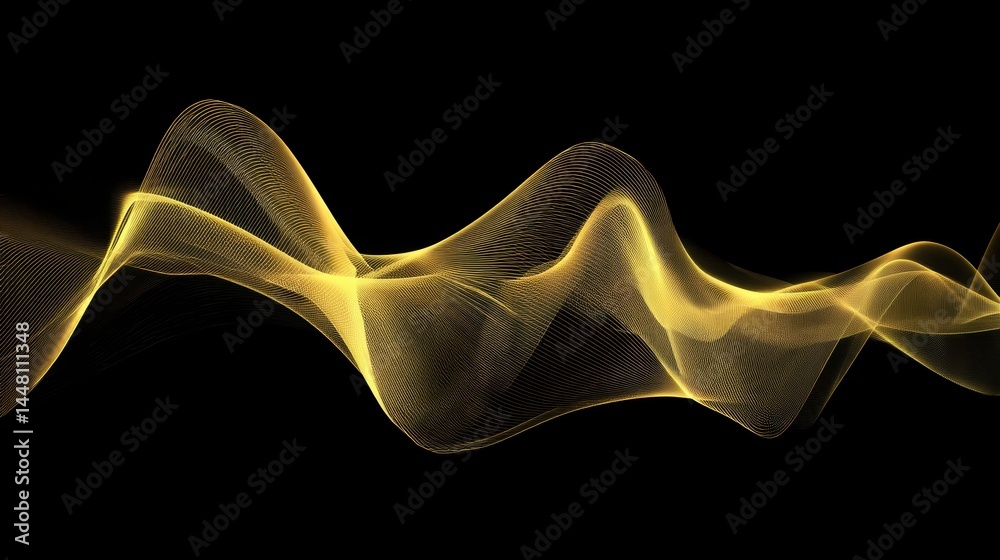 Golden wavy lines on black background abstract design Golden wavy lines on black background abstract design