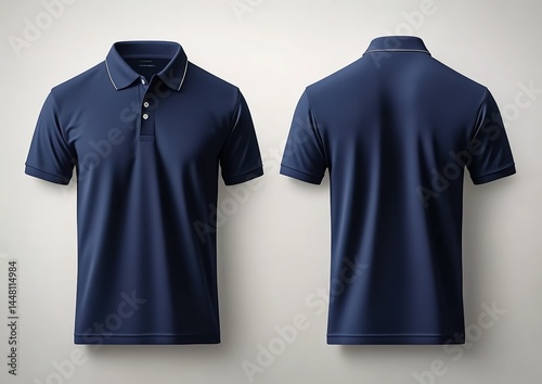 Obraz na płótnie Navy blue short-sleeved polo shirt front and back views. w salonie
