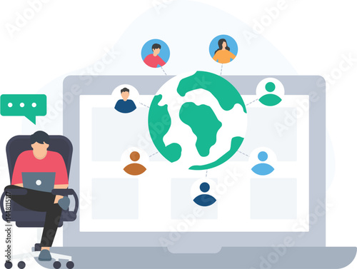 Programmer working from home connecting with people around the world, leveraging technology and communication tools to collaborate with teams, clients, and partners across different time zones 