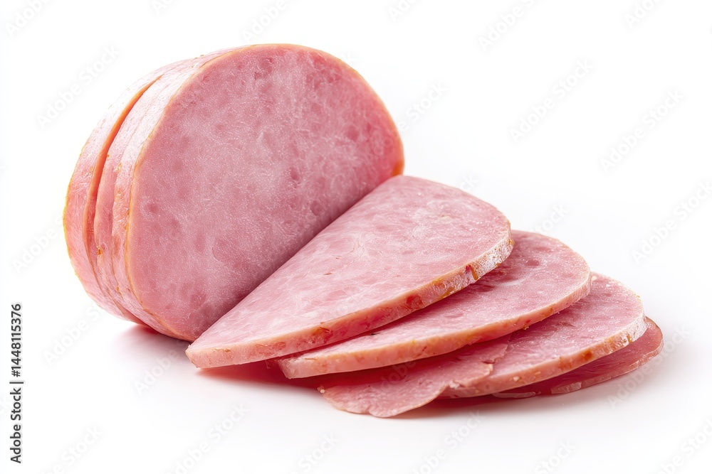 Isolated mortadella slice luncheon meat chicken ham boiled sausage for breakfast mortadella on white background Isolated mortadella slice luncheon meat chicken ham boiled sausage for breakfast mortadella on white background