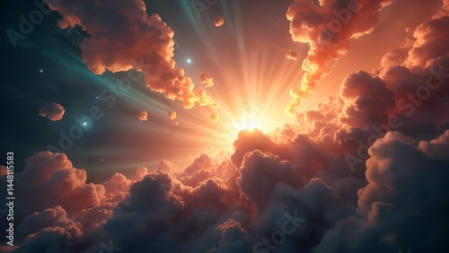 Abstract Art of a Primordial Cosmic Burst Emitting Radiant Plasma and Turbulent Energy in a Chaotic Birth of Stardust