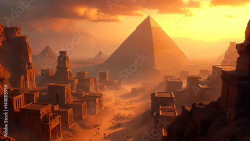 Epic Ancient Empire Historical Turning Point Merging Grand Architecture and Ceremonial Rituals in a Timeless Landscape
