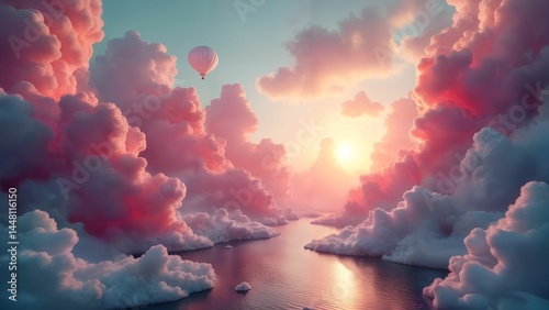 A Mind-Bending Surreal Dreamscape Featuring Floating, Twisted Organic Shapes and an Ethereal Skyline of Vibrant Hues