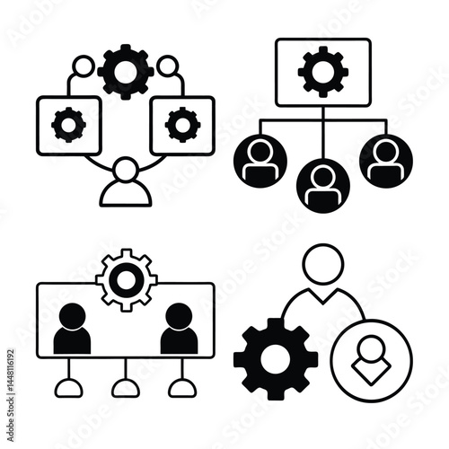 Organizational Management Icons, Workflow, Team Structure, HR, Gear System Vector