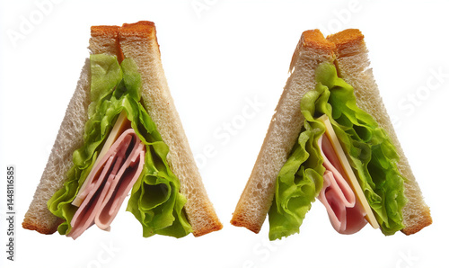 Ham lettuce sandwich with cheese triangle cut photo