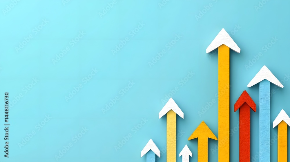 Corporate growth and success with upward-pointing arrows