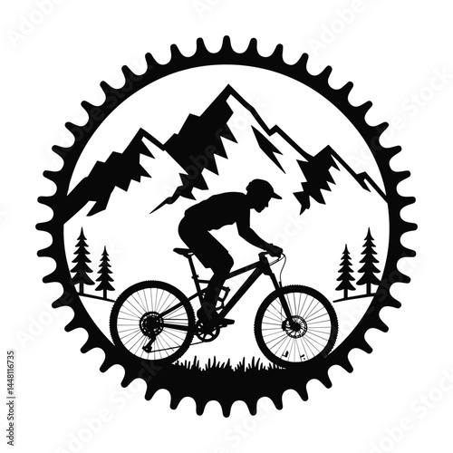 Mountain Biker in Chainring Vector Design