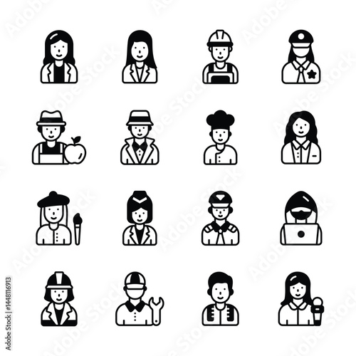 Creatively designed glyph collection depicting people avatars icons